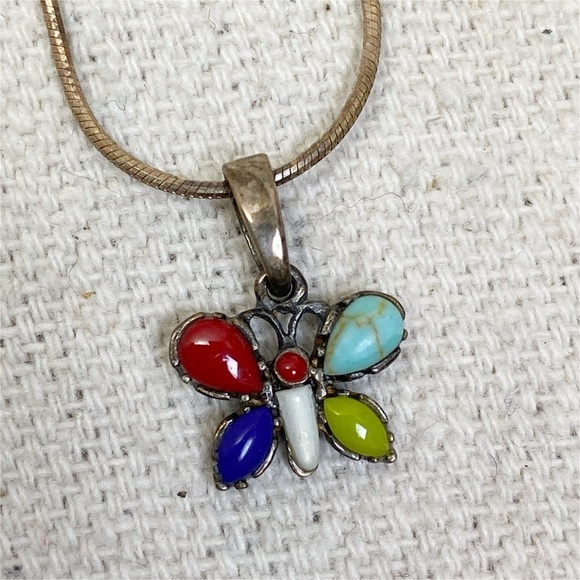 Retired Silpada Sterling Multi Stoned Butterfly Necklace - Picture 4 of 7